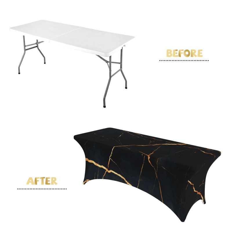 MELEYELIN Black Marble Spandex Tablecloth for Rectangular Tables, Fitted Tablecloth