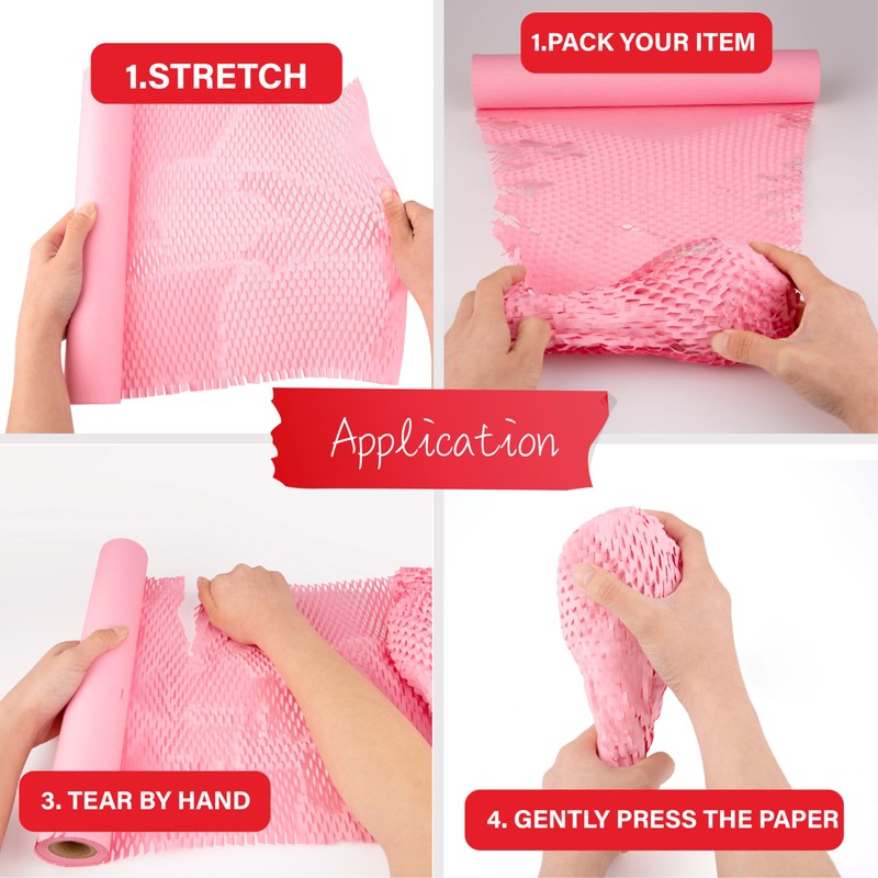 Pink Ready Roll Packaging Paper 30cm x 40m 131ft Honeycomb