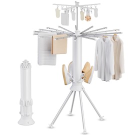 Clothes Drying Rack Foldable, 4-Legged Portable Drying Rack Clothing with 20 Clips, Shoe Dryer Rack, Outdoor Laundry Drying Racks with 4 Pulleys, Aluminum Hanging Dry Rack for Clothes,Socks,Towel