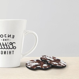 Brown Cowhide Cow Print Car Coasters 2 Pack Car Cup Holder Coasters Universal Auto Anti Slip Rubber Car Cup Mat with A Finger Notch Cute Car Interior Accessories for Women Men