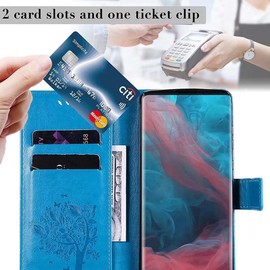 SEAHAI Case for HONOR X7c / HONOR 200 Smart 5G Wallet Case, Pretty Embossed Leaves and Cat Pattern Premium PU Leather Book Style Flip Cover Shockproof Case, Blue