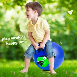 INPODAK Bouncy Ball for Children, 18 Inches 45 cm Blue Dinosaur Jumping Ball with Handle, Bouncy Ball from 3 4 5 6 Years, Bouncy Ball for Girls and Boys from 3 Years, Indoor Outdoor Jumping Balls