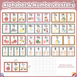 COCHIE Boho Alphabet for Classroom Wall Decorations Kindergarten Preschool, Alphabet Number Line Posters Bulletin Board Set of 12, Back to School ABC Letters Teacher Must Haves Supplies (Boho)