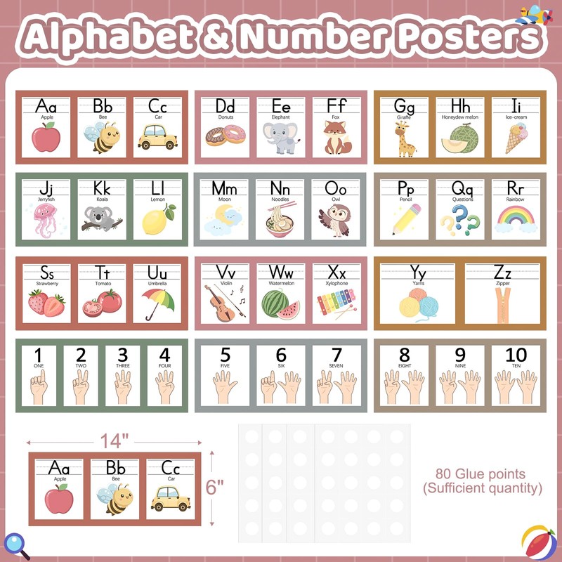 COCHIE Boho Alphabet for Classroom Wall Decorations Kindergarten Preschool, Alphabet
