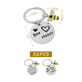 KRYMSON 2 Pieces Bee Keychains, Friendship Keychains, Keychains for Men, Women, Beekeeper Bee Gifts, Inspirational Gifts for Men, Women (Silver), silver