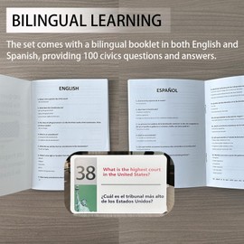 U.S. Civics Test Flash Cards Set – Bilingual Booklet in English & Spanish, 100 Questions & Answers, American Civics Exam Study Guide