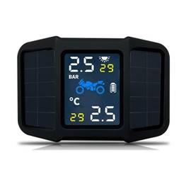 OBEST TPMS Solar Tyre Pressure Control System, Motorcycle Tyre Pressure Gauge, Waterproof TPMS Moto Tyre Pressure Alarm System with 2 Sensors, 6 Alarm Modes, LCD Display, Real Time Tyre Pressure and