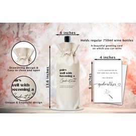 Godmother Wine Gifts Bag, Pairs Well With Becoming A Godmother Proposal Reusable Wine Bag, Champagne Gifts Bag, Thank You Gifts For Women Sister Besties, Burlap Drawstring Wine Bag-06
