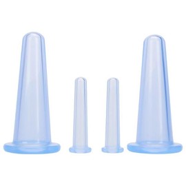Juroicessry 4 Pieces Blue Facial Cupping Therapy Set Anti Cellulite Silicone Vacuum Cupping Cups for Face and Eye Cupping Massage (2 Small + 2 Large)，Massage Tools，Health Care Products