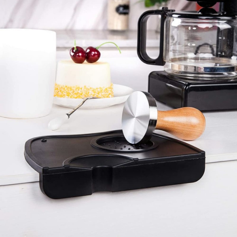 Coffee Tamper 51mm, Flat Base Espresso Coffee Tamper, Wood Handle