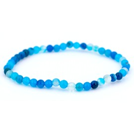 Taddart Minerals Blue Coloured Natural Gemstone Agate Bracelet with 4mm Balls on Elastic Nylon Thread - Handmade, Rubber