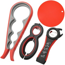 POXIAOER Can Openers, 4 Pack Manual Tin Opener Set, Multi Function Ring Pull Bottle Openers for Arthritic Hands, The Elderly, Weak Hands, Ergonomic Design, Stainless Steel, Rubber, Plastic