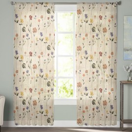 Semi Sheer Curtains 84 inches Long, Retro Small Floral Window Treatments Curtains,Light Filter Curtains Rod Pocket Drapes for Living Room Bedroom,2 Panels