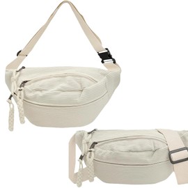 Bum Bag Women's Corduroy Belt Bag Shoulder Bag Women Men Chest Bag Corduroy Bags Women Versatile Hip Bag for Outdoor, Everyday and Travel, White, Minimal