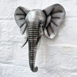 Darthome Ltd Silver Elephant Head Bust Wall Mounted Home Statue Sculpture Decor Ornament Gift 21cm