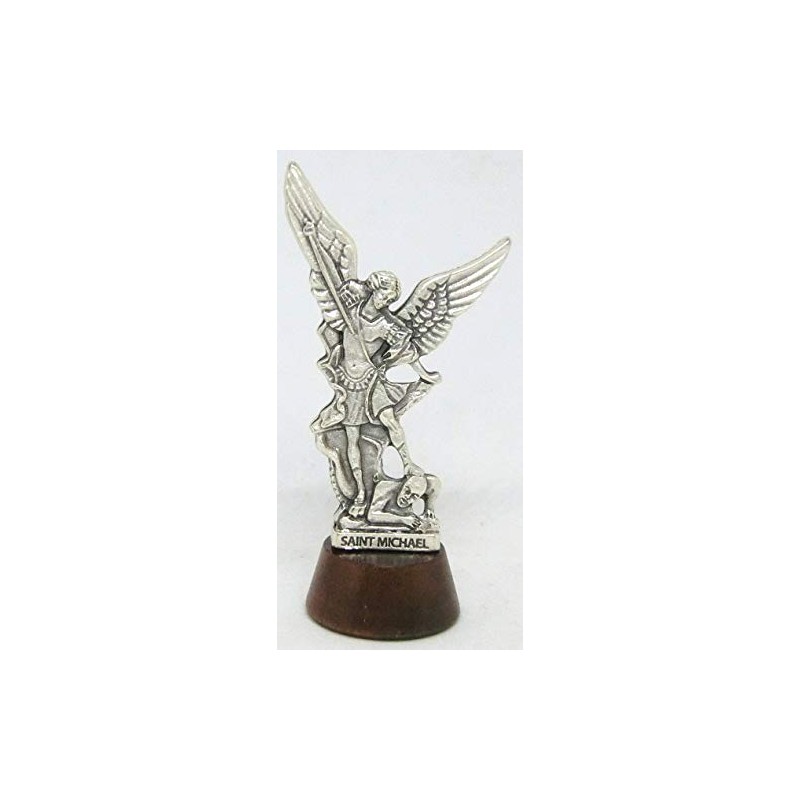 GTBITALY 40.049.30 007 St. Michael Archangel Statue on Wooden Base