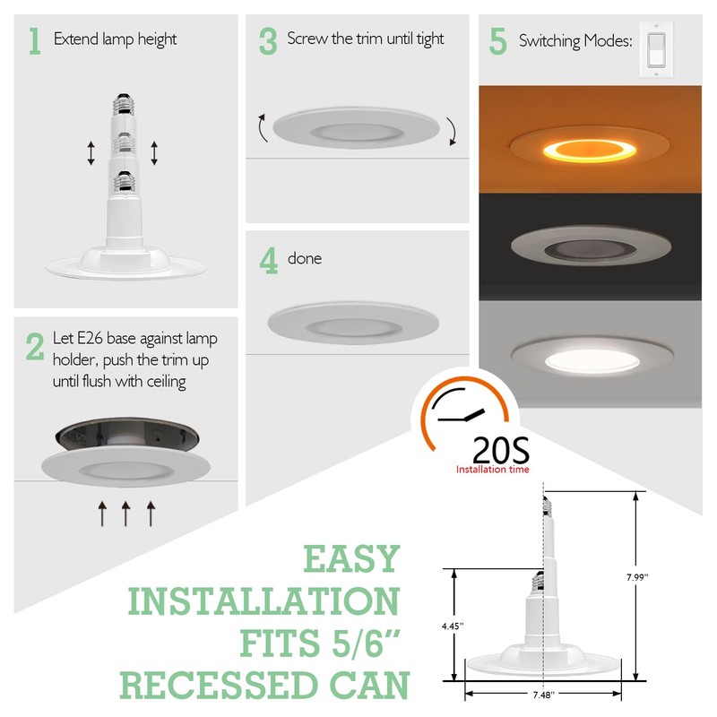 Soliseed 6 Pack 5/6 Inch LED Can Lights with Night