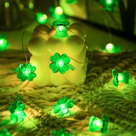 HEZHFA St. Patrick's Day Four-Leaf 13FT 40 LEDs Clover String Lights, Green Irish Decor for a Bedroom Party Feast Outdoor Courtyard Decor.