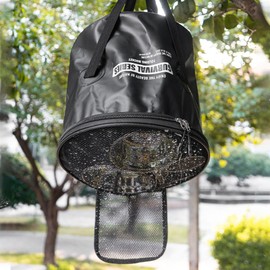 Folding Bucket, Telescopic Drain Collapsible Bucket for Camping, Fishing, Large Capacity Water Container, Portable with Drain Basket, PVC Material for Outdoor Activities (Black)