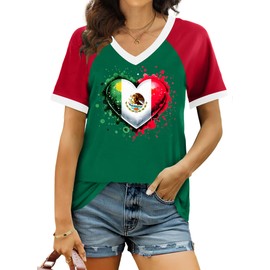 LAZYCHILD Mexico Shirts for Women Mexican Graphic T-Shirts Mexico Flag Print Casual Short Sleeve Tops