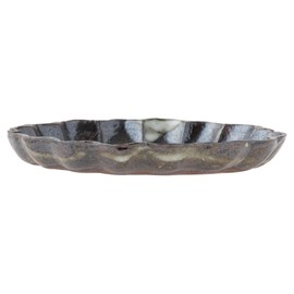 Marui Pottery MR-3-4249 Shigaraki Ware Hechimon Plate, Plate, Diameter Approx. 5.9 inches (15 cm), Black Rust Ring Flower