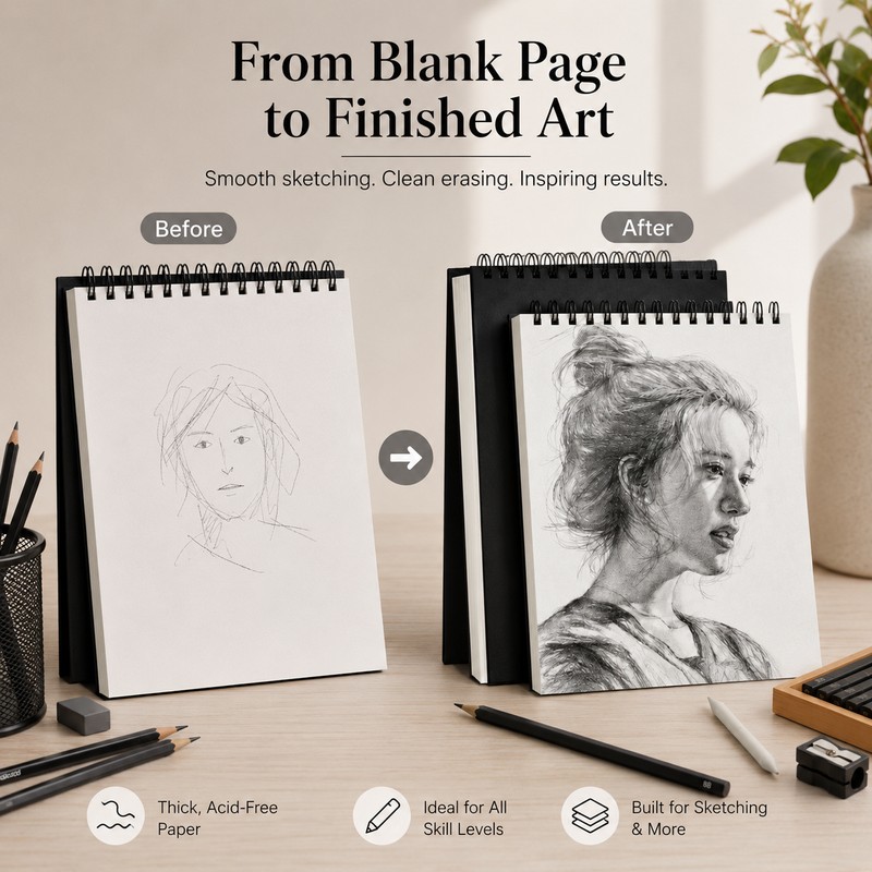 30-Sheet Spiral Sketchbook for Drawing – Thick Paper Art Pad