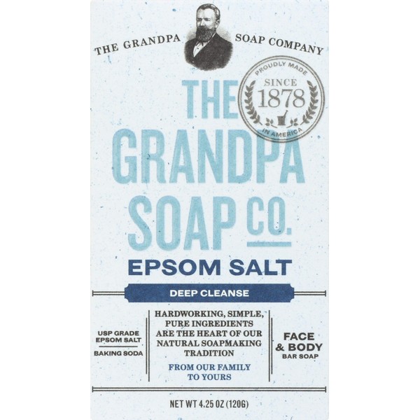Grandpa's Epsom Salt Bar Soap by The Soap Company | Natural Face & Body Soap | Epsom Salt + Baking Soda | Deep Cleanse | Paraben Free Bar Soap | Unisex | 4.25 Oz.