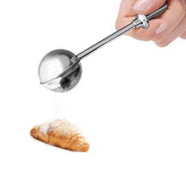 Powdered Sugar Shaker, Bakery Flour Sieve, Flour Dispenser, Bakery one-Hand Baking Sieve with Spring Handle, Stainless Steel Flour Sieve, Sugar Strainer, Steamer, Tea Ball