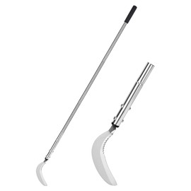 YEELOR Weeding Sickle, Steel Grass Sickle with Serrated Double-Edged Blade, Telescoping Grass Whip, Stand up Weeding Grass Sickle, Lightweight Sickle Garden Tool Long Handle for Garden, Yard