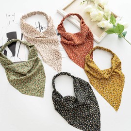 5 pañuelos de gasa para la cabeza de turbante de gasa, con diseño floral, triangular, con diadema, diadema, bohemia, bandas elásticas para el cabello con diseño floral, Paquete de 5 colores