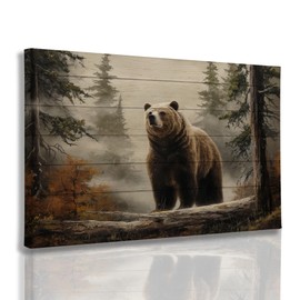 Nitelat Rustic Bear Wall Decor - Farmhouse Vintage Nature Forest Bear Canvas Wall Art For Living Room Bedroom Home, Retro Wild Animal Canvas Pictures Decor, 15x11 Inch