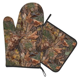 Hunting Camo Oven Mitt and Pot Holder Set Oven Glove for Kitchen Baking Cooking Grilling