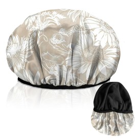 Cabreche Luxury Shower Cap Terry Lined Reusable Triple Layer Waterproof Hair Elastic Caps Shower Bath Hat for Women Girls Cute Aesthetic-Golden Sunflower