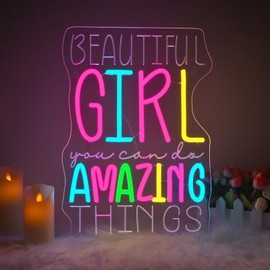 WLHOPE Beautiful Girl You Can Do Amazing Things Neon Signs for Wall Decor Adjustable LED Lights Decorations for Home Bedroom Birthday Party Best Gift for for Teen Girl