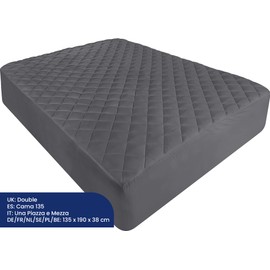 Utopia Bedding Quilted Mattress Protector, Breathable Mattress Topper, Mattress Pad Stretches up to 38 CM, Deep Fitted Mattress Cover, Double Bed (Grey, 135x190 cm)