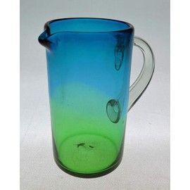 Mexican Glass Margarita or Juice Pitcher, Green and Turquoise Fade Design, Straight 64oz