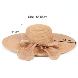 ericotry Women Straw Beach Sun Hat Wide Brim Foldable Floppy Beach Cap with Bow (Khaki)