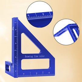 3D Multi-Angle Woodworking Ruler, 45°/90° Aluminum Alloy Woodworking Square Protractor, Miter Triangle Ruler High Precision Layout Measuring Tool, Square Protractor for Engineers (Blue)