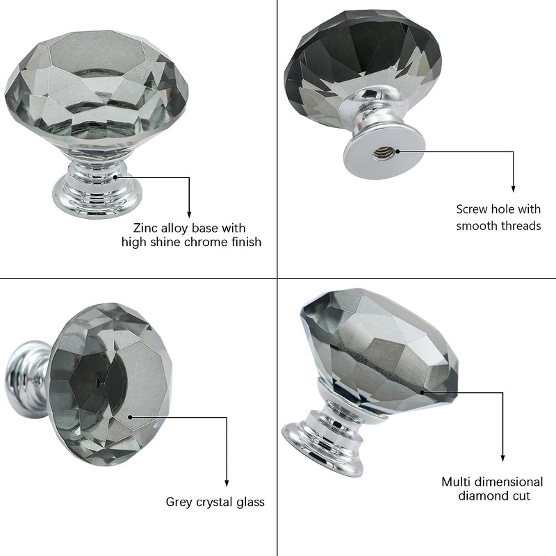 Vandicka 4 Pack 30mm Crystal Glass Cabinet Door Knobs Wardrobe