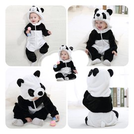 HAHASHOW Baby Winter Romper Baby Pyjamas Flannel Romper Pyjamas Costume Clothing Cartoon Overalls Onesies for Girls and Boys, 3-36 Months, panda