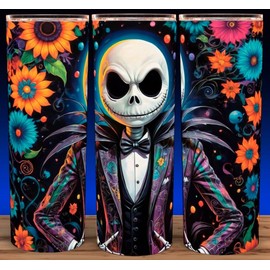 Glow in the Dark Jack Skellington Floral Street Art Floral Cup Mug Tumbler