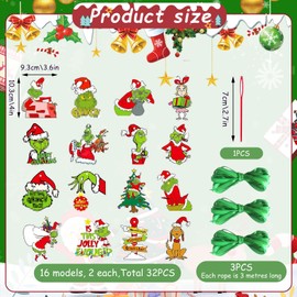 ARONRAVE Grinch Christmas Decorations, Pack of 32 Grinch Decoration, Welcome Christmas Decoration, Hanging Ornament, Christmas Decoration for Christmas Tree Decorations