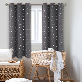 BGment Kids Curtains for Nursery, Star and Moon Blackout Curtains for Boys Girls Bedroom 63 Inch Length, Room Darkening Thermal Insulated Grommet Curtains for Baby, Dark Grey, 2 Panels of 42 x 63 Inch