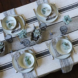 Set of 4 Napkins Black Multi Striped, 17''x17'' Linen