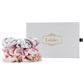 Lolalet Scrunchies de 100% Pura Seda, Coletero de Satén para Pelo Sujeta Coleta Cómodo Ligas Lazos Suave para Cabello Trenza Hair Ties Ponytail para Mujeres Duermen Pelo Grueso Rizado Delgado -XL, Colorido A, 3 Pcs