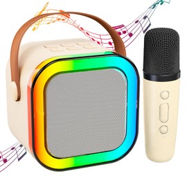 Karaoke Machine Kids: Gift for Girls Boys Kids Birthday Present - Mini Karaoke Machine with Karaoke Microphone - Toys for 3 4 5 6 7 8 9 10 11 12 Years Old Children - Portable Speaker with Beige 1 Mic