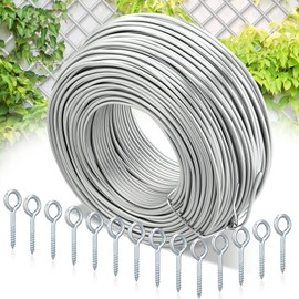 Blulu 200 ft Wire Trellis Kit 16 Gauge Galvanized Coated Steel Garden Wire Trellis with 20 Vine Eye Screws for Outdoor Wall Fence Grape Climbing Plants