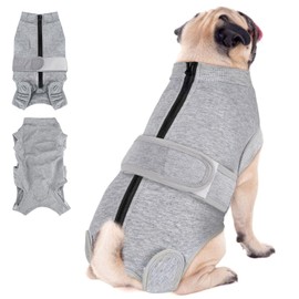 SlowTon Dog Surgery Recovery Suit Female Male - Dog Cat Surgical Recovery Zipper Shirt Neuter Prevent Licking, Pet Recovery Cone E-Collar Abdominal Wounds Bandages Alternative(Grey,L)