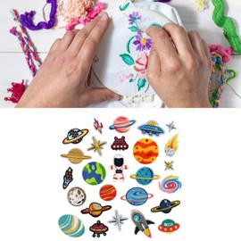26Pcs Embroidered Applique Iron On Sew Patches Planet Blue Earth Astronaut Patterns for DIY Jeans Jacket Kid's Clothing Bag