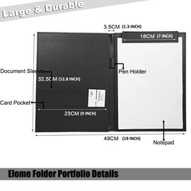 Elome Office Clipboard Padfolio Binder 19" X 13"- A4 Foldable File Clip Portfolio Folder Document Organizer Writing Pad Business Card Holder - Magnetic PU Leather Conference Desk Pad with Pen Holder